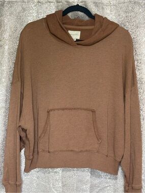 American Eagle Outfitters Brown Cropped Cowl Hoodie Sweater